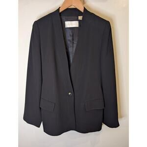 Dana Buchman Black Collarless One Button Blazer Size 8 Structured Shoulder 80s